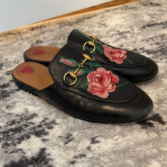 Gucci Shoes - GUCCI Floral Embroidered Black Loafer mules size 6